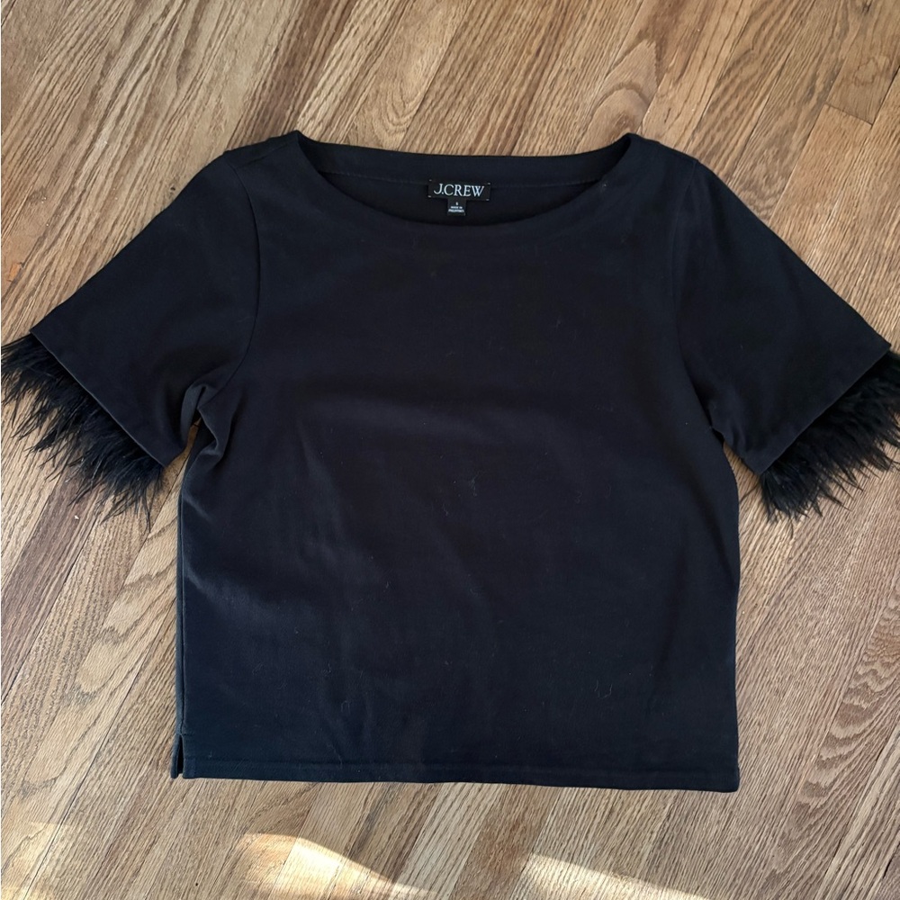 J. Crew Black Top with Feathered Sleeves - Picture 3 of 4